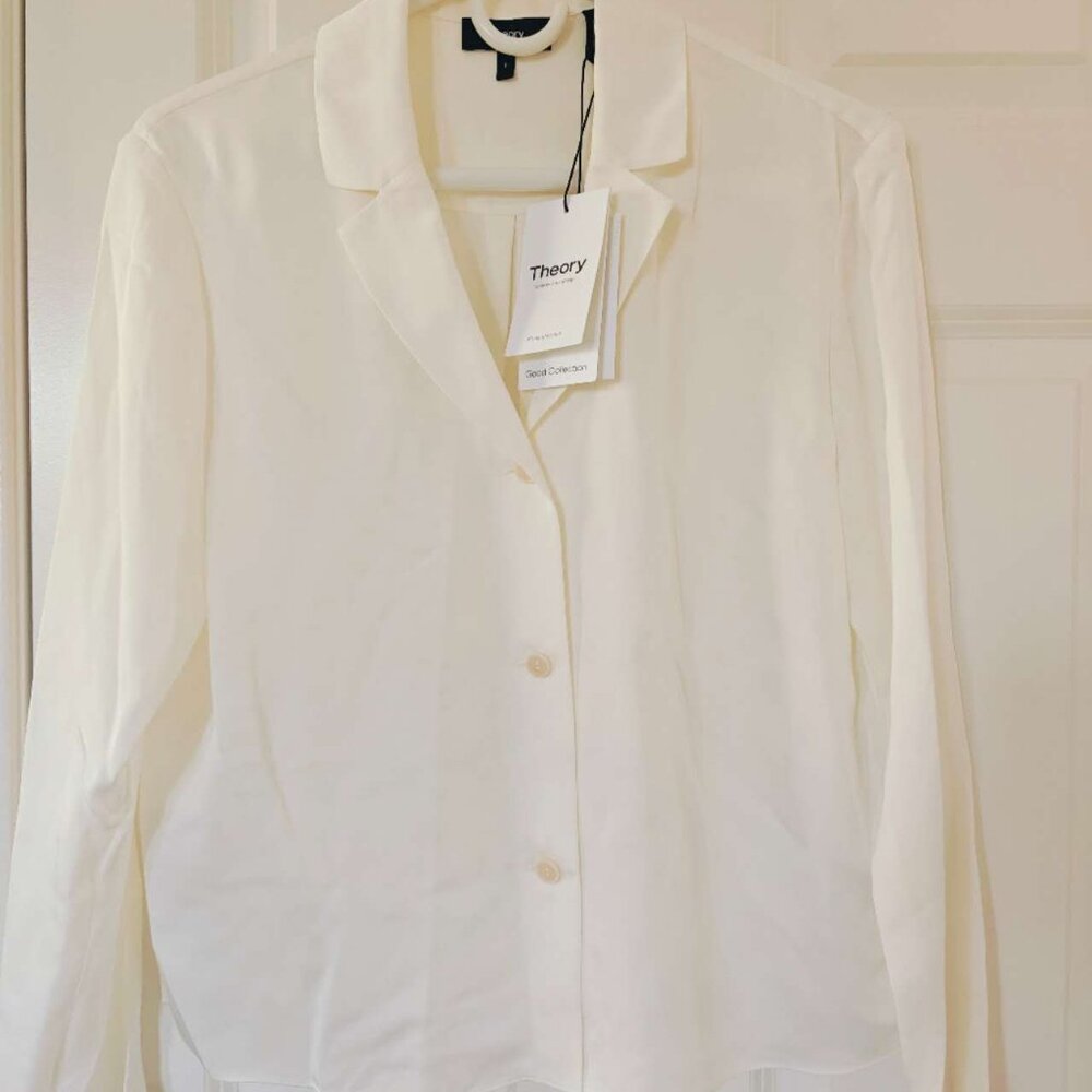 NWT Theory Silk Notched Lapel Collar Blouse Shirt - Picture 5 of 8